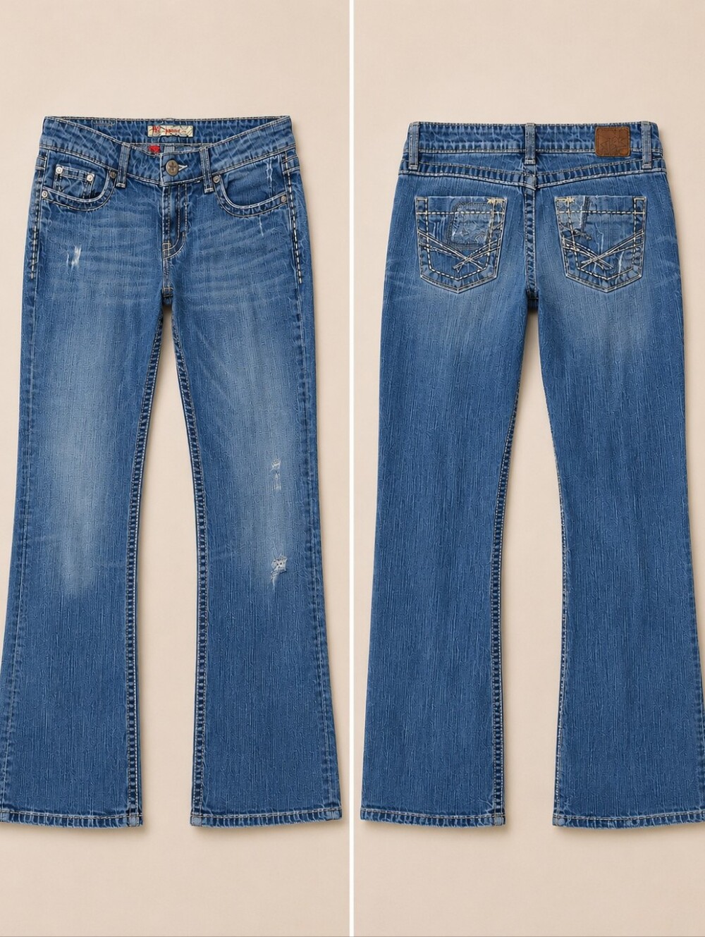 BKE Sabrina Bootcut Jeans 28x35.5 Stretch Blue Distressed Long Inseam Low Rise - Picture 3 of 15